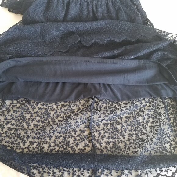 H&M Lace Off Shoulder Midi Dress Navy Blue SIZE 4 Spaghetti Strap Elastic - Picture 15 of 16